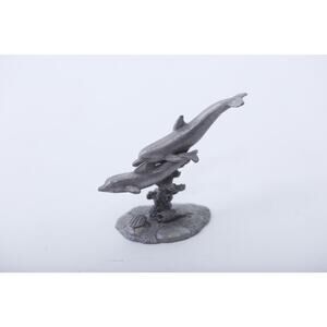 Dolphins In The Reef, Pewter, Statue, Miniature, Game Piece, Statuette, Vintage,